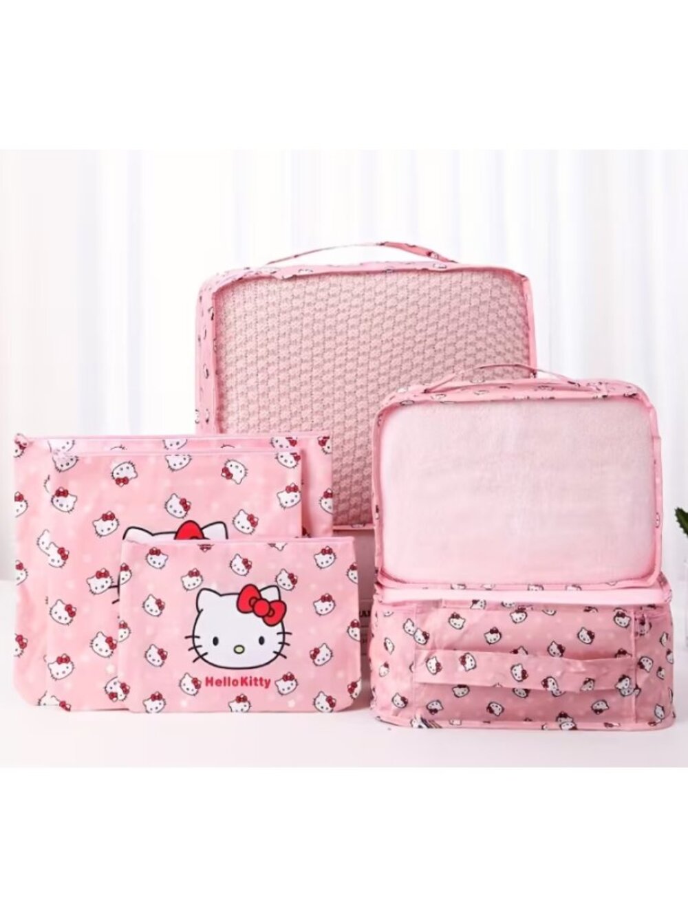 Hello Kitty 6-Piece Travel Packing Cubes Set Pink Luggage Organizer Bag Clothes